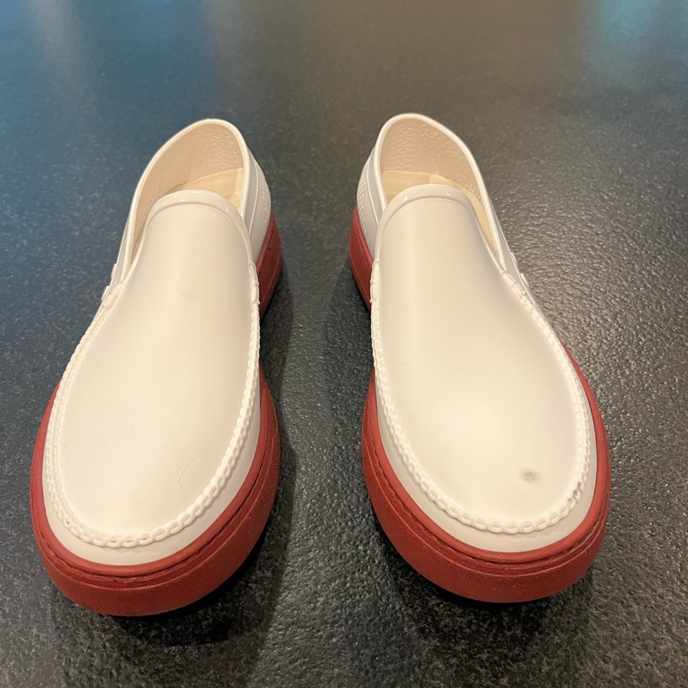 Salvatore Ferragamo Rubber Pool Shoe, White/Maroon.